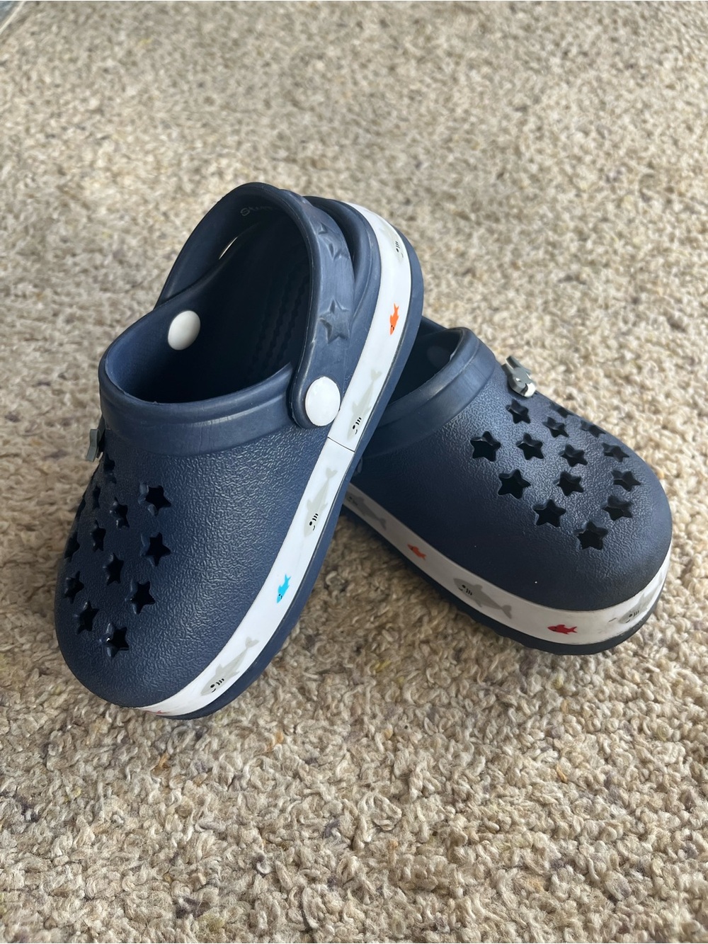 Kids Navy Shark Clogs - Size 7